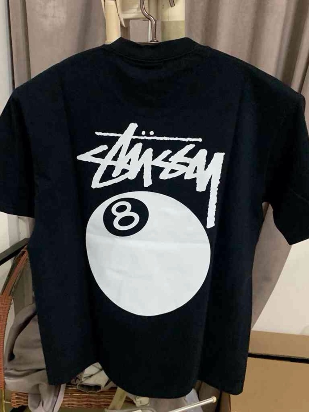 Stussy Black Tee with White 8-Ball Back Graphic